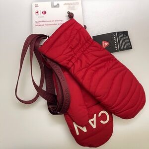 BNWT Lululemon Team Canada Quilted Red Mittens Gloves with Strap Size M/L